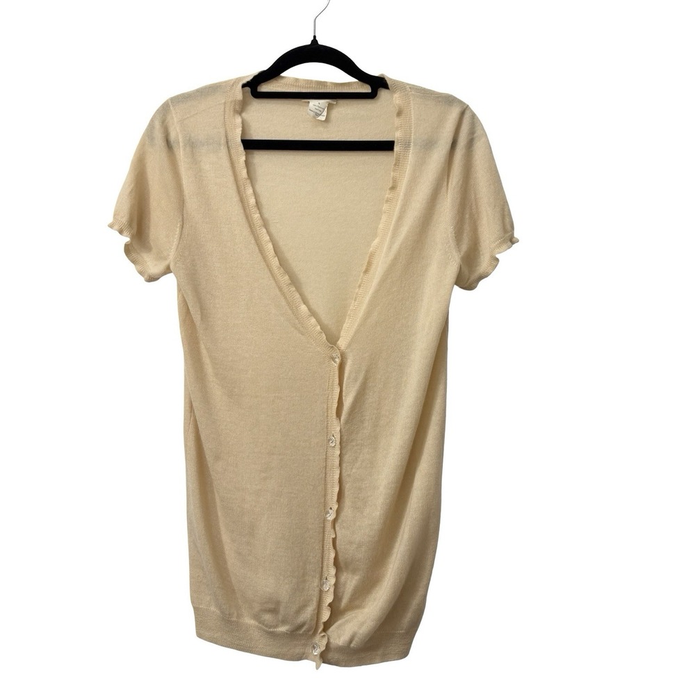 J Crew Peach Beige 100% Cashmere Short Sleeve Sweater Crystal Buttons Small